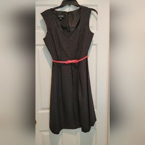 Black Label by Evan Picone sleeveless polka dot dress with pink belt Sz 8